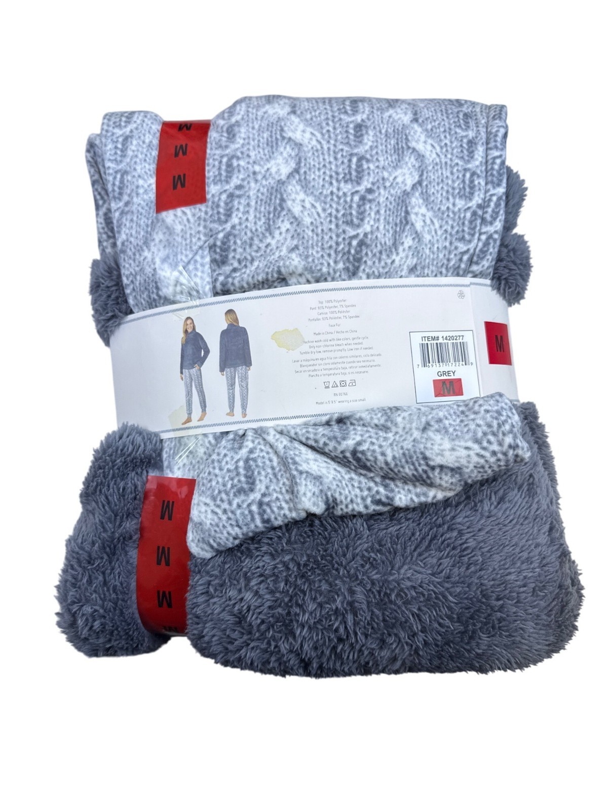 Jane & Bleecker Women's Grey Sherpa Lounge Set Cozy Jogger Sz M - New