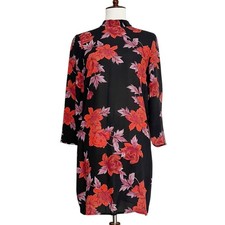 Zara Woman Floral Print Mini Dress Premium Collection Black Red Size S