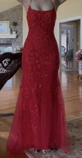 Amelia Couture Formal Floral Lace Red Prom with Rhinestones Dress Size 6/8