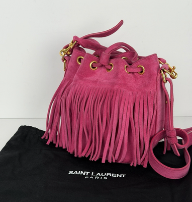 Saint Laurent Emmanuelle Fringe Bucket Bag in Pink Suede S14 | eBay