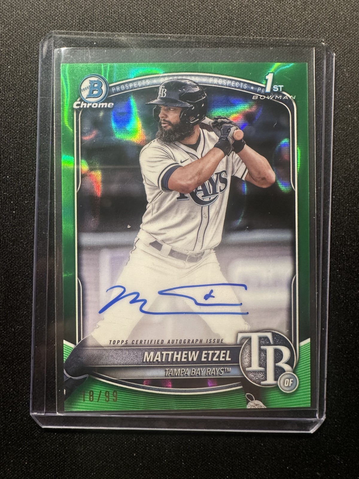 Matthew Etzel 2025 Bowman Chrome 1st Bowman Green Lava Refractor Auto /99 Rays