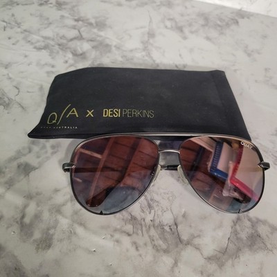 Quay Australia High Key Desi Bronze Black Oversize Aviator Sunglasses Case