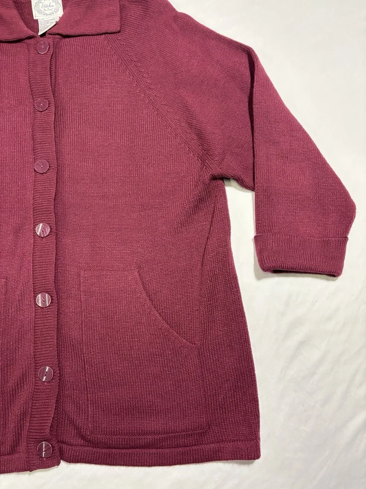 Stitches In Time Sweater XL Maroon Knit Cardigan Grannycore Cottagecore - Image 4 of 4