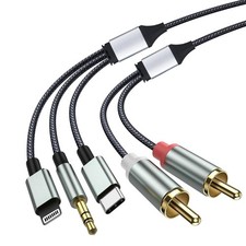 Lightning to RCA Stereo Cable, with USB C and 3.5mm Jack 2-Male Audio Aux Y...
