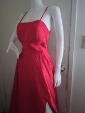 Eliza J Bright red long gown Halter Cris Cross on Back Asymmetrical CATHEDRAL
