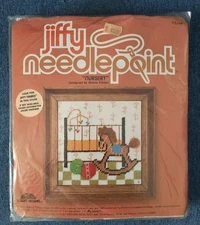 Jiffy Needlepoint Kit #5766 Nursery 5' X 5" Frame Crib Rocking Horse Sealed 1977