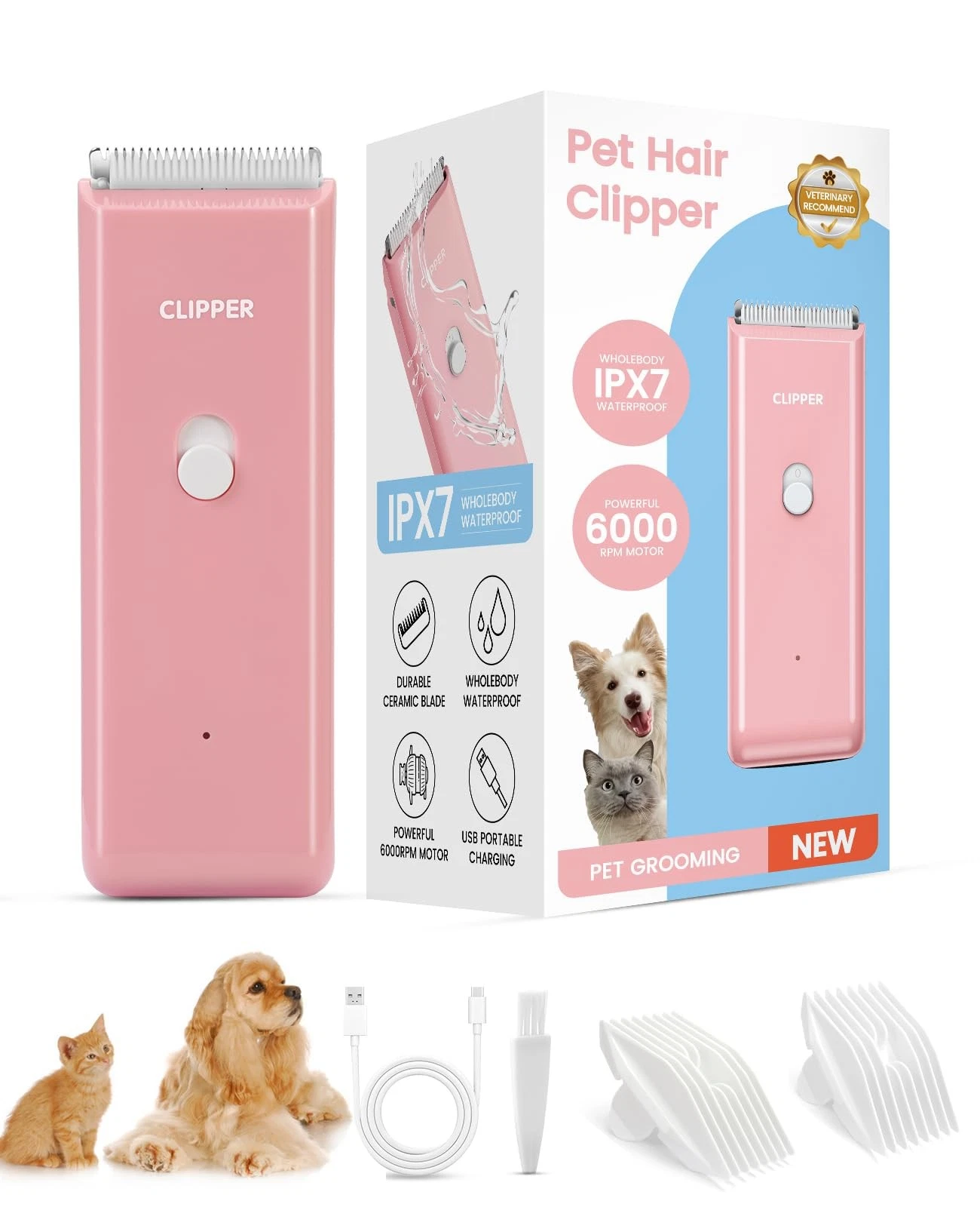 Pet Clippers for Dog Hair Grooming Low Noise, Rechargeable Cordless Cat Shave...
