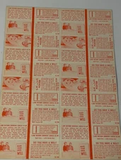 (1) Vintage Stamp Folder Sheet. Made For Vintage & Antique Stamp Machines.