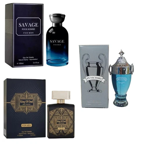 King of OUD, IN VICTORY , SAVAGE Men's Perfume 3 x 100ml ARABIC OUD aftershave