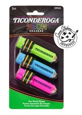 Ticonderoga Pencil Shaped Erasers, Neon Colors, 3 Count
