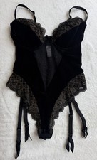 VTG 1998 Victoria s Secret Black Gold Velvet Teddy Lingerie 34B Garter Straps