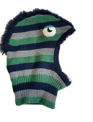 Cat & Jack Boys Winter Facemask Beanie Striped Blue Green Kids One Size