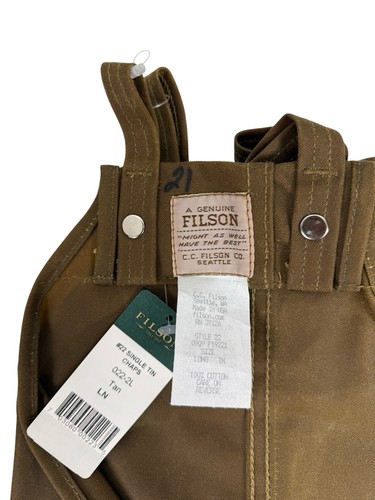 Vintage Filson Single Tin Waxed Chaps Made In USA Tan Brown 0022 2L Size Long - Picture 6 of 12