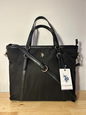 US POLO ASSN. US Polo Assn Black & Gold TOTE Shoulder Bag Houston New school work study BNWT