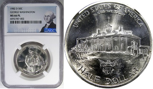1982-D SILVER 50C NGC MS66PL WASHINGTON 250TH ~ MODERN PROOFLIKE RARITY! - Picture 2 of 6