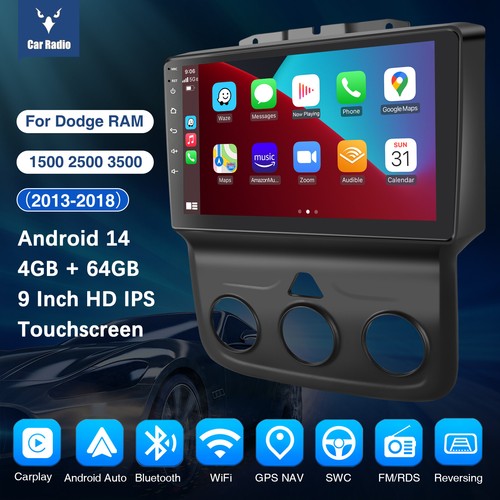 4+64G For 2014-18 Dodge Ram 1500 2500 3500 Android Carplay Car Stereo Radio GPS - Picture 2 of 13