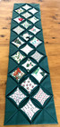 Table Runner Hand Made Bottle Green with Christmas fabric inlets 80cmx 20cm new