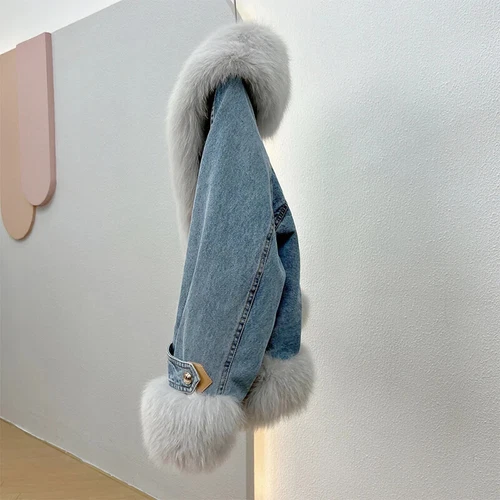 Winter Streetwear Real Fur Collar Coat Women Elegant Outerwear Fashion Jacket - Picture 13 of 26