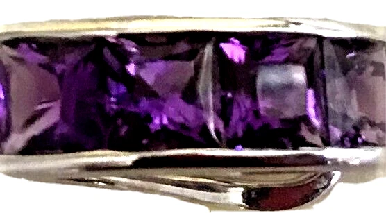 18k White Gold Channel Set Princess Cut Amethyst Earrings Omega Back 6g - Image 2 of 4