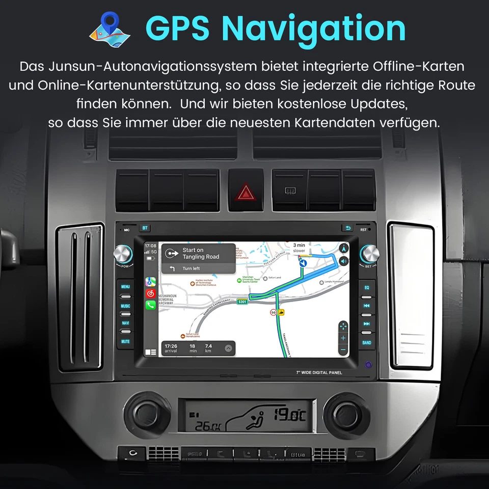 Autoradio Android14 CarPlay GPS Navi SWC WIFI Für VW Polo 9N Golf 4 Passat B5 T5 - Bild 3 von 4