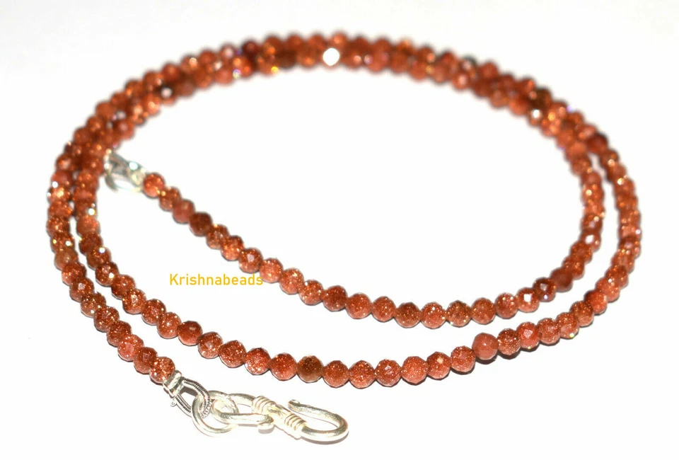 Collar de cuentas de piedras preciosas facetadas redondas de 3 mm de piedra solar marrón natural de 18 pulgadas Foto 2 de 4