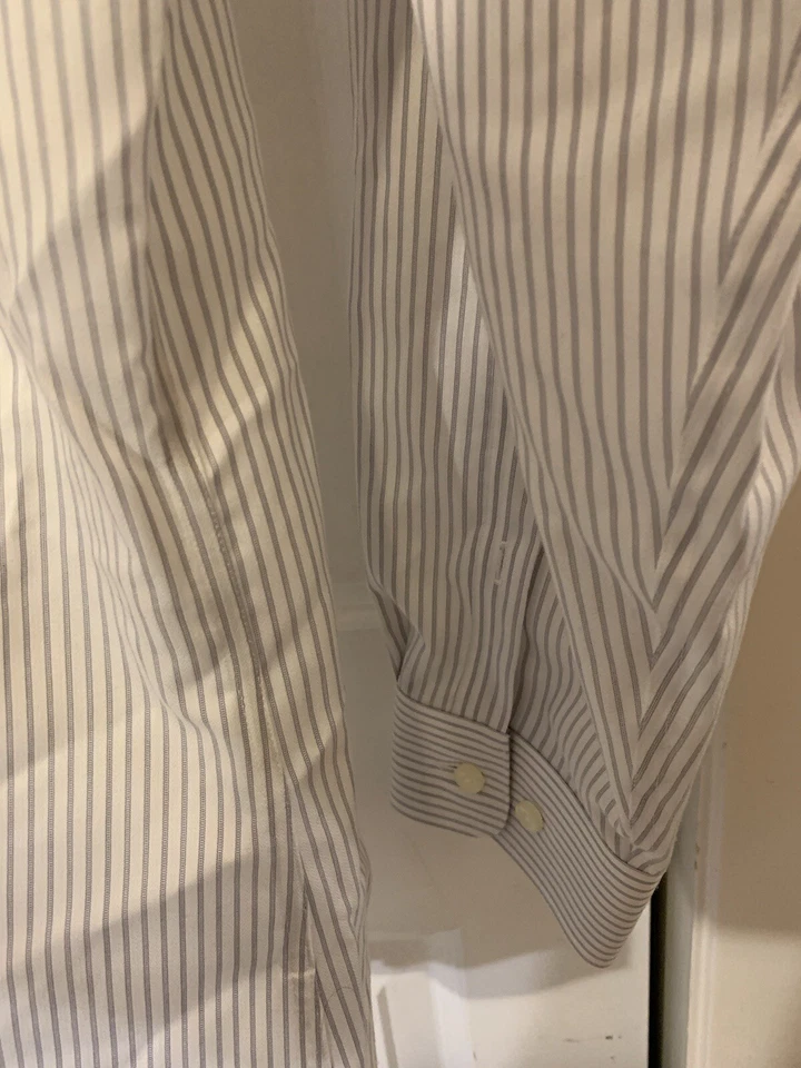Jhane Barnes Men’s Sz 17 Long Sleeve Button Down Slim Fit Non Iron White Gray - Image 4 of 4