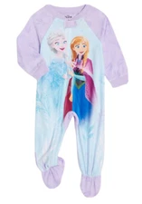 Disney Girls Blanket Sleeper Footed Purple Size 5T Frozen Elsa Full Zip Pajamas