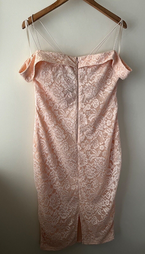 Pink Boutique Dress Size 14 New Pink Lace Cold Shoulder Bodycon Stretch Occasion - Picture 7 of 9
