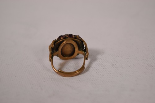 Vintage Art Nouveau Style Amethyst Color Brass Adjustable Ring - Picture 3 of 5