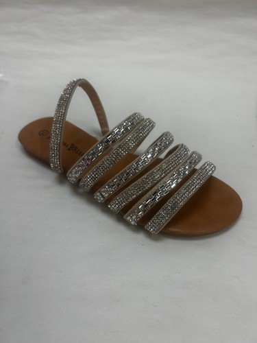 154Rhinestone slide flat sandals Size 6.5 silver