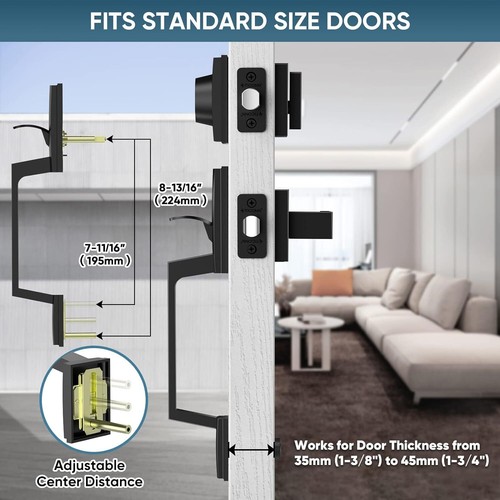 Front Door Handle Set, Heavy Duty Square Door Lever & Single Cylinder Deadbolt - Picture 3 of 14