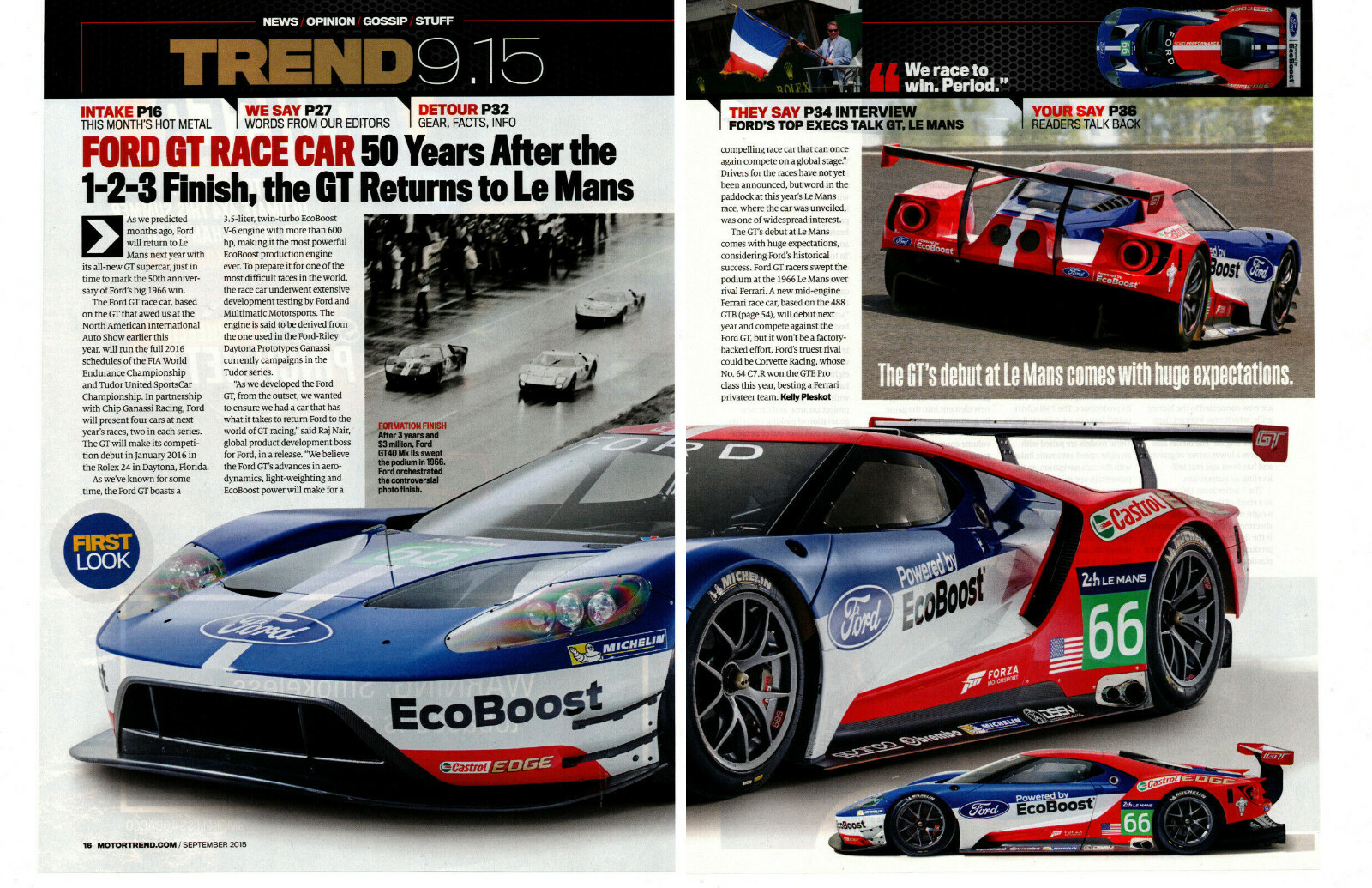 2016 FORD GT RETURNS TO LE MANS ~ ORIGINAL 2-PAGE ARTICLE / AD