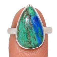 Natural Blue Azurite - Mexican 925 Sterling Silver Ring Jewelry s.9 CR71322