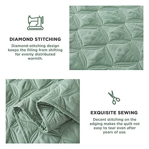 Litanika Sage Green Quilts Queen Size Bedding Set Full Lightweight
