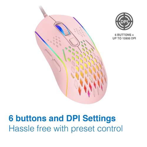 Laser Wired Gaming RGB LED Mouse 12800 DPI Optical For PC/Laptop Computer Pink - Picture 2 of 8