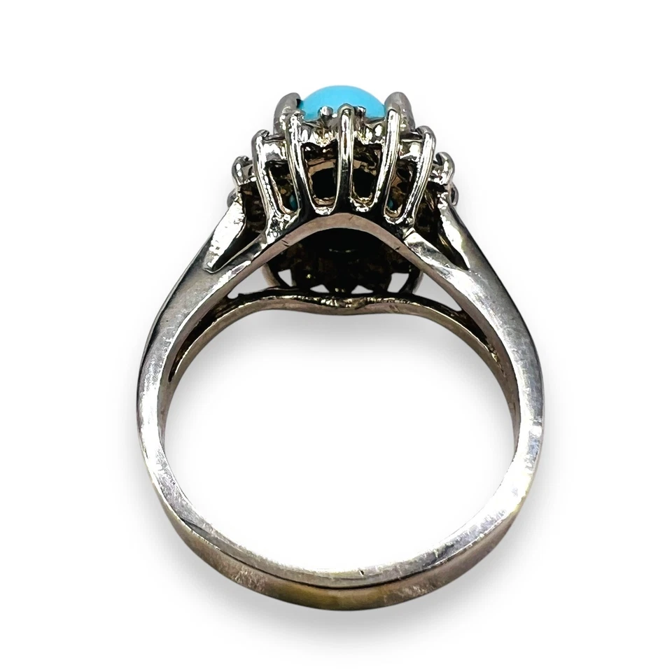 Anillo de diamantes de la Bella Durmiente turquesa persa de 4,00 quilates de oro blanco de 14 k 6,43 gramos Foto 3 de 4