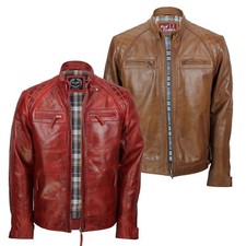 Mens Genuine Leather Biker Jacket Slim Fit Smart Casual Racer Vintage Urban Look