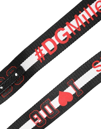 DOLCE & GABBANA Belt Men Black Cotton Logo Print DG Buckle 90cm / 36in 370usd - Picture 6 of 7