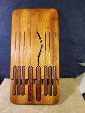 Set of Six Steak Knives + 12" Carving Knife and Serving Fork in Wooden Base