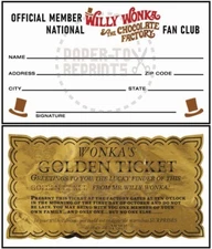 WILLY WONKA FAN CLUB MEMBERSHIP CARD - VINTAGE FANTASY