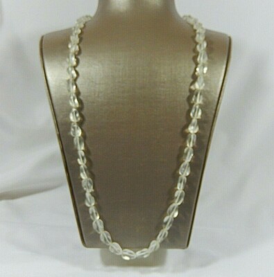 ART DECO MOLDED FROSTED CRYSTAL FREE FORM BEAD 33'' NECKLACE 