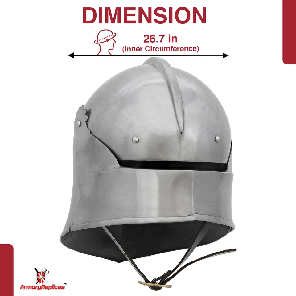 Casco Sallet alemán medieval | Acero dulce, revestimiento de cuero y hebilla de latón Foto 2 de 4