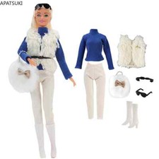 Blue Outfits For 11.5in. Doll Clothes Set Sweater White Coat Trousers Boots Bag