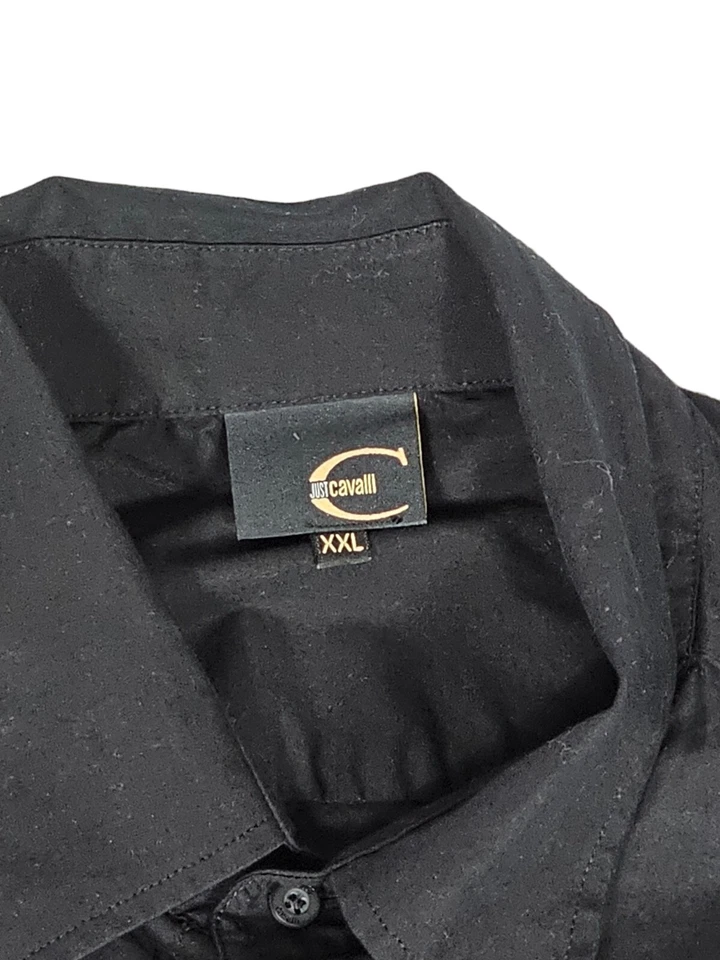 CAMISA JUST CAVALLI preta sólida XXL algodão elástico com botões luxo Itália masculina - Imagem 4 de 4