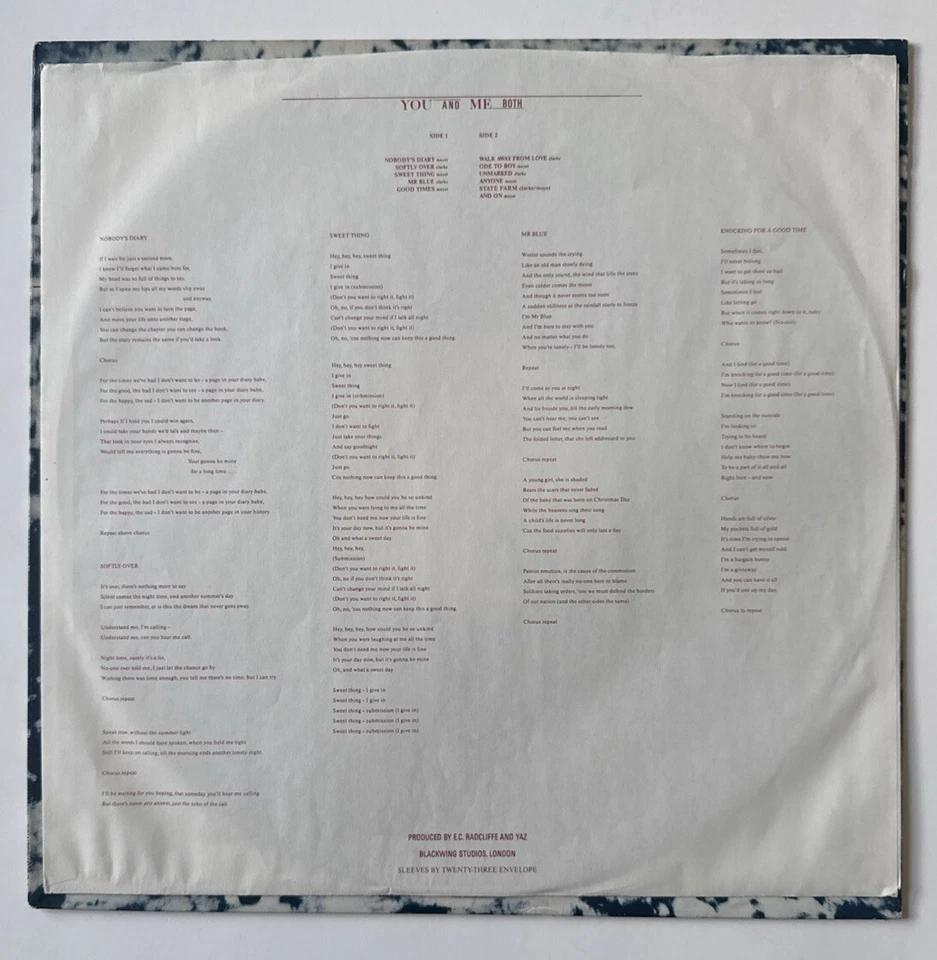 YAZ - You And Me Both Vinyl LP 1983, Sire 1-23903, Mute Rec ultrasonic cleaned - Image 4 of 4