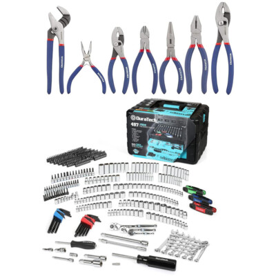 #ad DURATECH 497 Piece Mechanics Tool Set Wrench Socketsamp; WORKPRO 7 PIECE Pliers Set $210.99