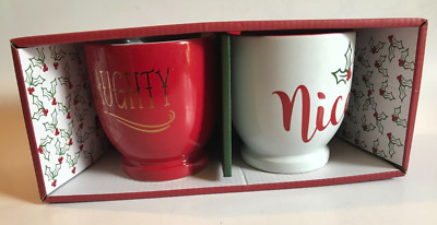 NEW ~ BELLE MAISON ~ CERAMIC ''NAUGHTY & NICE'' MUG SET OF TWO ~ 16 Oz ~ NIB