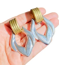 Huge Vintage Sterling Silver Taxco Mexico Modernist Door knocker Dangle earrings