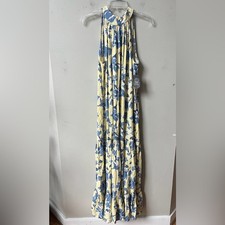 Vince Camuto Floral Sleeveless Halter Maxi Dress Womens Large Yellow Blue NWT