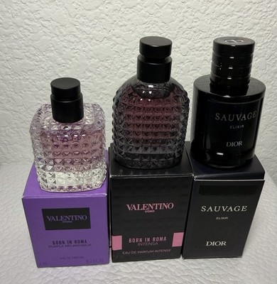 3 Mini Mens Fragrance Valentino Born in Roma + Intense + Dior Sauvage Elixir NIB